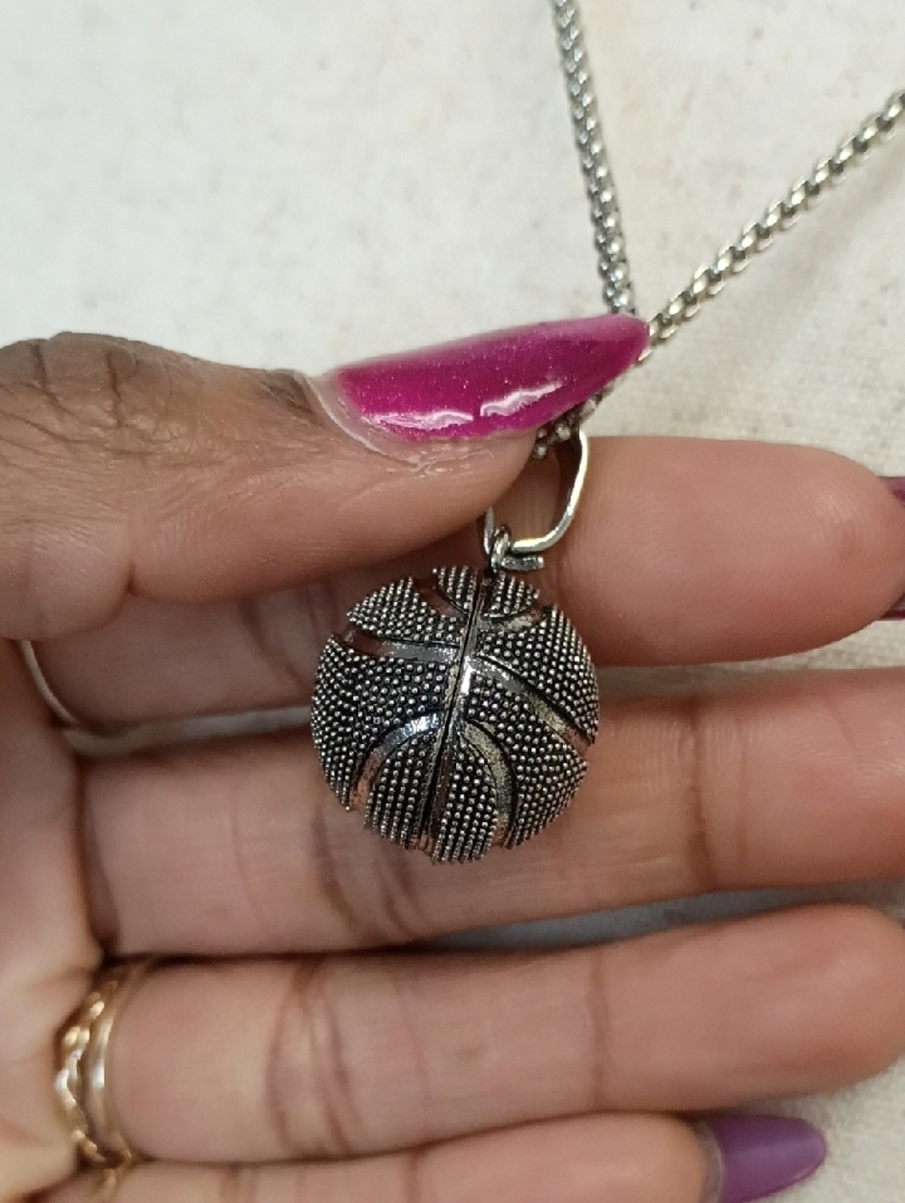 Silver Tone Pave Ball Pendant Necklace Chain Minimalist Layering Jewelry - Picture 6 of 7